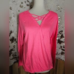 L&B Vibrant Pink Crisscross Long Sleeve Top